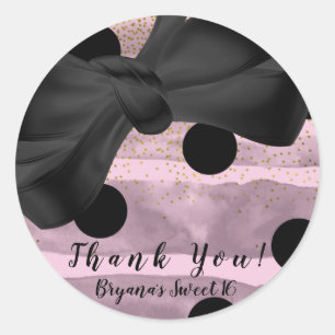 Sticker Rond Pois rose Noir & Or Chic Bow Party Favoriser