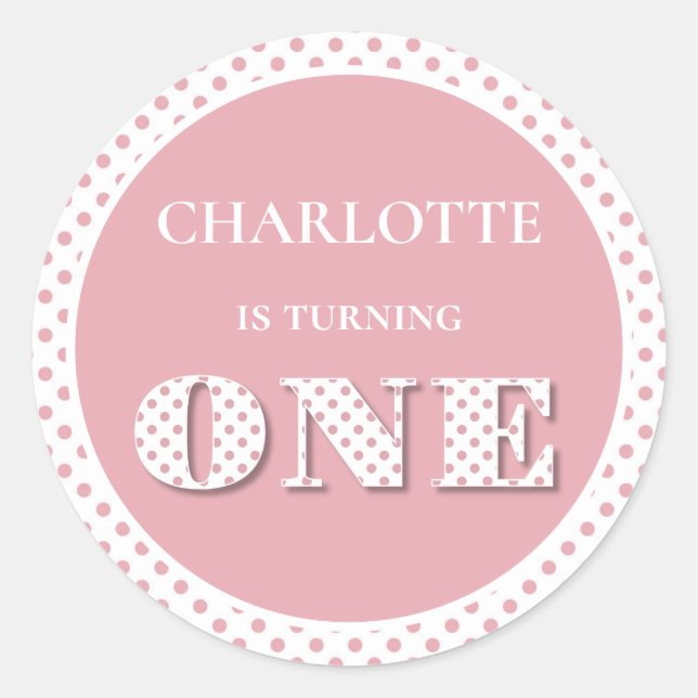 Sticker Rond Pois roses 1er anniversaire (Devant)