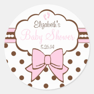 Sticker Rond Pois roses et Brown avec empreintes de bébé