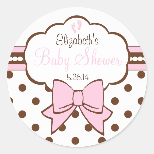Sticker Rond Pois roses et Brown avec empreintes de bébé (Devant)