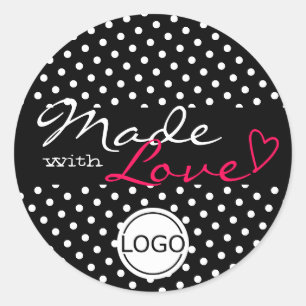 Sticker Rond Pois simples faits avec coeur d'amour noir blanc