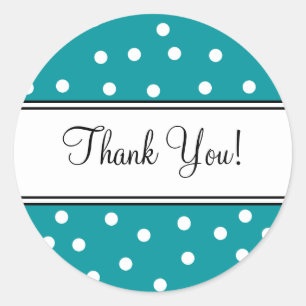 Sticker Rond Pois turquoises et blancs - Merci