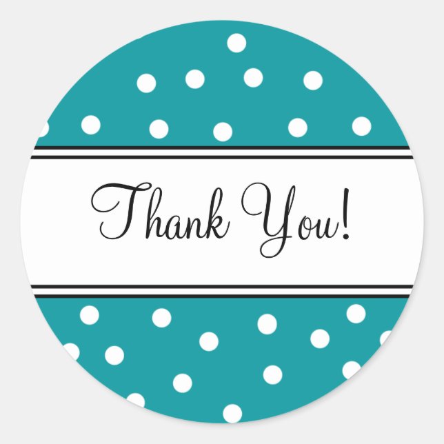 Sticker Rond Pois turquoises et blancs - Merci (Devant)