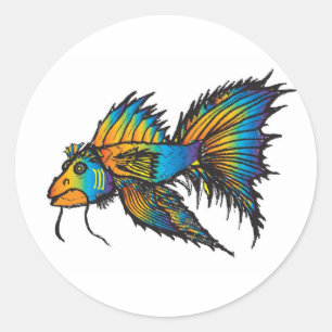 Sticker Rond Poisson arc-en-ciel