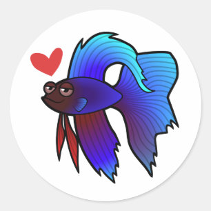 Sticker Rond Poisson Betta / Combattant Siamois Amour