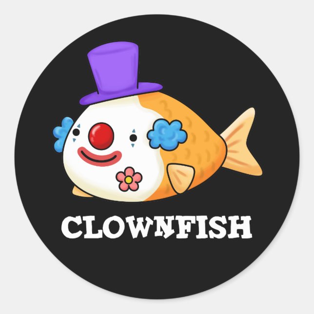 Sticker Rond Poisson clown Funky Animal Poisson Pun Dark BG (Devant)