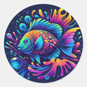 Sticker Rond Poisson coloré
