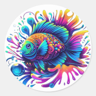 Sticker Rond Poisson coloré