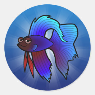 Sticker Rond Poisson combattant cartoon / Poisson combattant si