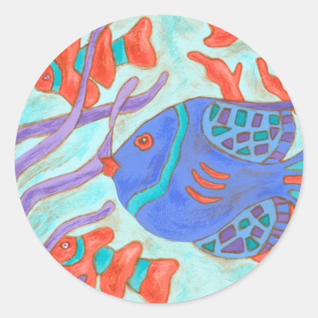 Sticker Rond Poisson de couleur pop (Devant)