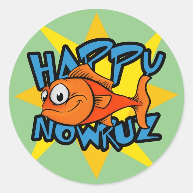 Sticker Rond Poisson d'or souriant Soleil Perse Nouvel An Nowru (Devant)