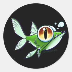Sticker Rond POISSON EN COLÈRE - OEIL ROUGE Sur NOIR par Jeff W