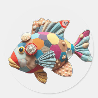 Sticker Rond Poisson en tissu de chiche avec coquilles