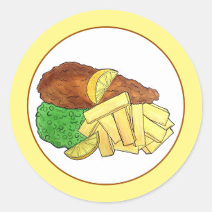 Sticker Rond Poisson et chips Pois British Pub Restaurant Resta