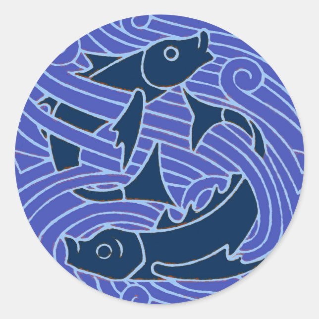 Sticker Rond Poisson Gras Baignade Océan Bleu Pêche (Devant)