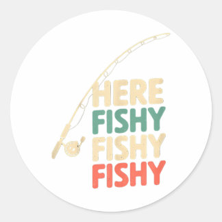 Sticker Rond Poisson ici amusant Conception de pêche B Poisson