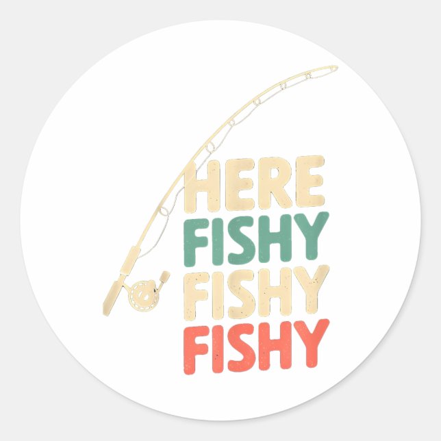 Sticker Rond Poisson ici amusant Conception de pêche B Poisson  (Devant)