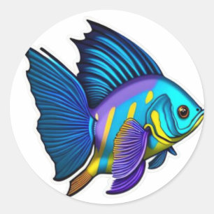 Sticker Rond Poisson jaune, bleu et violet Ange Classic Round S