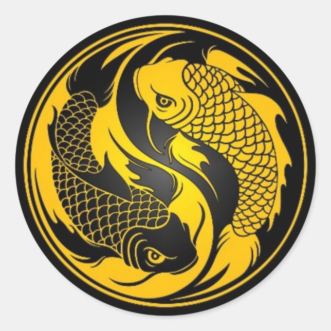 Sticker Rond Poisson jaune et noir Yin Yang Koi (Devant)