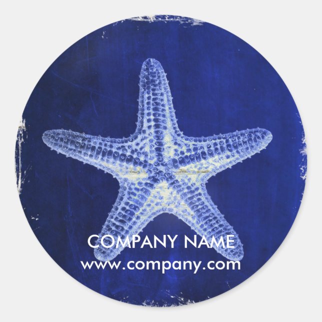 Sticker Rond poisson marin bleu marine blanc blanc (Devant)