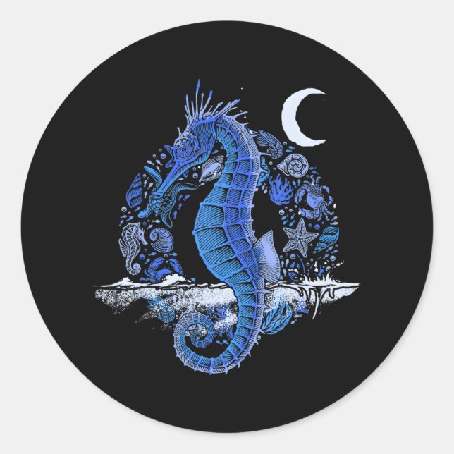 Sticker Rond Poisson Mer Créature Crescent Lune Sous-marine (Devant)