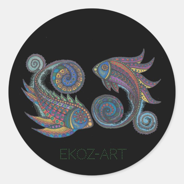 Sticker Rond Poisson Paisley coloré (Devant)