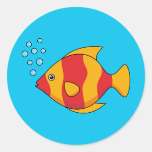 Sticker Rond Poisson rouge orange tropical