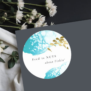 Sticker Rond Poisson sous-marin sarcelle or Nuts About Fishing