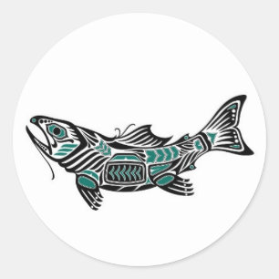 Sticker Rond Poisson turquoise bleu et noir Haida Spirit