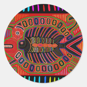 Sticker Rond Poisson volant Cuna Indian Mola