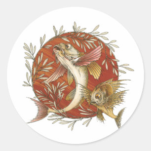 Sticker Rond Poisson Volant Japonais et Feuilles de Bambou Art 