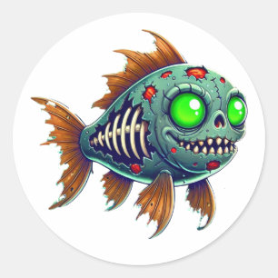 Sticker Rond Poisson zombie étrange de l'abîme