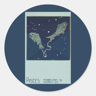 Sticker Rond Poissons Constellation Zodiaque Vintage Astrologie