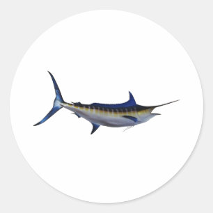 Sticker Rond Poissons de Marlin bleu