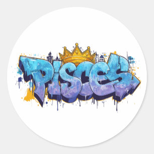 Sticker Rond Poissons de rêve Zodiac Graffiti Airbrush avec Cou