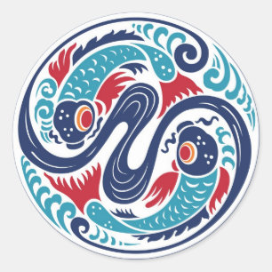 Sticker Rond Poissons jumeaux