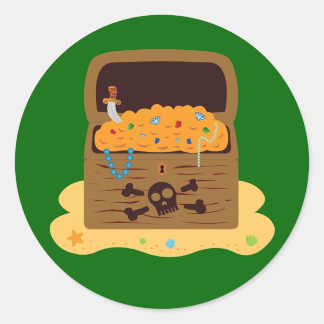 Sticker Rond Poitrine au trésor de pirate (Devant)