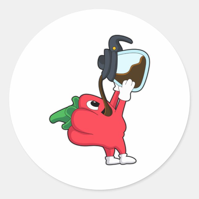 Sticker Rond Poivre avec pot de café (Devant)