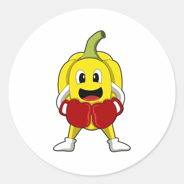 Sticker Rond Poivre en boîte avec gants de boxe (Devant)
