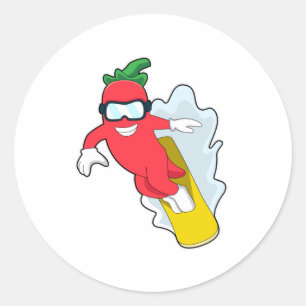 Sticker Rond Poivron au snowboard avec snowboard
