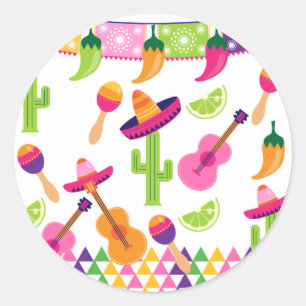 Sticker Rond Poivrons mexicains de chaux de Saguaro de sombrero