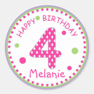 Sticker Rond Poka rose chaud point heureux anniversaire numéro 