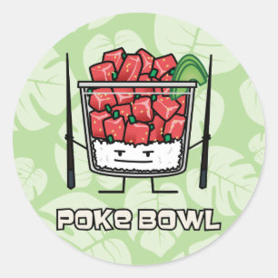 Sticker Rond Poke bol Hawaii crudités de salade de poisson bag