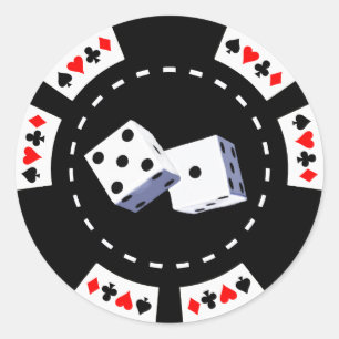 STICKER ROND POKER CHIP AVEC ORNEMENT DICE