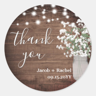 Sticker Rond Polaire Rustique Mason Jar & Lumières Mariage Merc