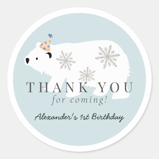 Sticker Rond Polar Bear Winter Wonderland Bleu Anniversaire (Devant)