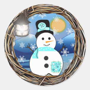 Sticker Rond Pôle Nord Snowman Pleine lune Noël