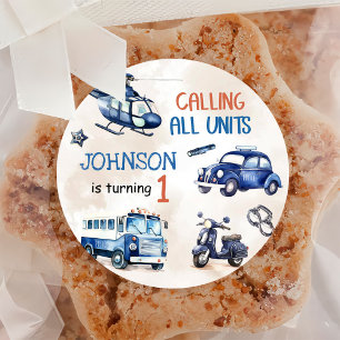 Sticker Rond Police Boy 1er anniversaire fête