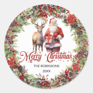 Sticker Rond Police de calligraphie   couronne de Noël traditio