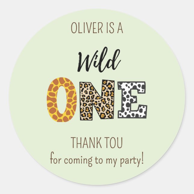 Sticker Rond Police de forme animale Wild One Green (Devant)